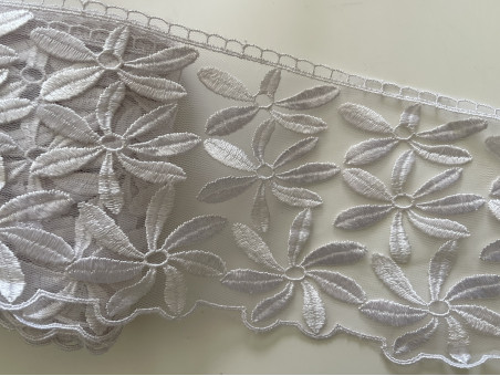 Dentelle blanche dessin en tulle brodé