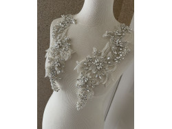 Applique a coudre perlé avec des strass en cristal 40*15 cm